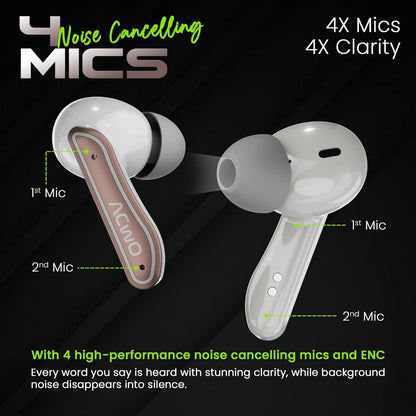 ACwO Dwots 737 Wireless in Ear Earbuds | 70Hrs Playtime | Up to 32Db ANC | 4 Mics with Enc | Bluetooth V5.4 | Hyperboost Charging 10Mins Charge = 120Mins Playtime (Woody Brown)