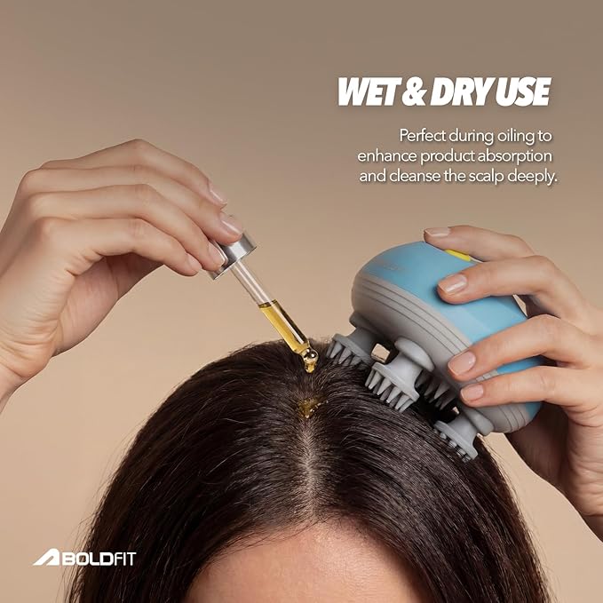 Boldfit Electric Scalp Massager | Portable Head Massager with 96 Bristles, 3 Modes & 360° Kneading | IPX7 Waterproof, 1200mAh Rechargeable | Type-C Charging | For Scalp, Head & Body Use | Teal