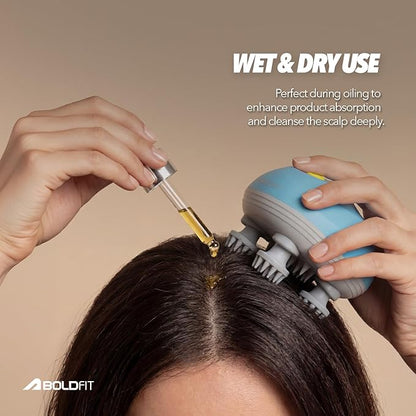 Boldfit Electric Scalp Massager | Portable Head Massager with 96 Bristles, 3 Modes & 360° Kneading | IPX7 Waterproof, 1200mAh Rechargeable | Type-C Charging | For Scalp, Head & Body Use | Teal