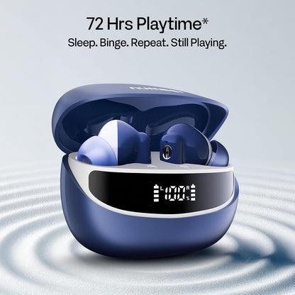 Number Navo Buds Z1 TWS Earbuds | 72H Playtime | Digital Display Case | Quad-Mic ENC | Dual Pairing | Hi-Bass 13mm Drivers | Quick Charge | 35ms Low Latency | IPX5 | Touch Controls | (Winter Blue)