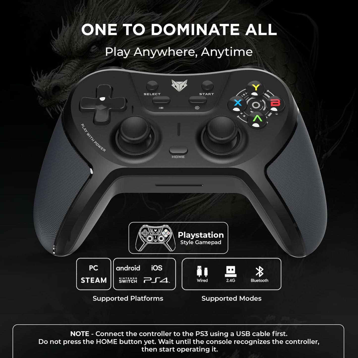 EVOFOX One S Universal 3-Mode Wireless & Wired Bluetooth Gamepad (Black, For PC, iOS, Android, PS3, PS4, Switch)