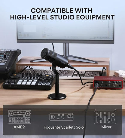 Maono Podcast Recording Mic for YouTube. Dynamic Studio Microphone with Mic Gain, Plug & Play, Metal Structure, Voice-Isolating Technology, Cardioid Pattern for PC, Singing, Video Recording-PD100U