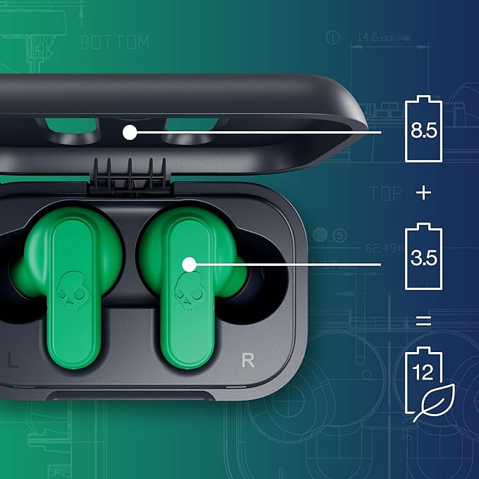 Skullcandy Dime 2 in-Ear Wireless Earbuds, 12 Hr Battery, Microphone, Works with iPhone Android and Bluetooth Devices (Dark Green)