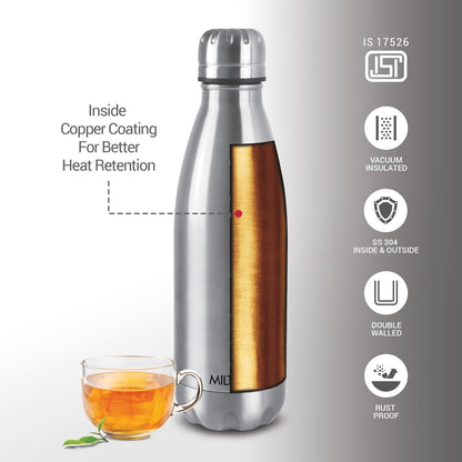Milton Duo DLX 1800 Thermosteel Water Bottle 1700 ml, 24 Hr Hot and Cold I Leak Proof Lid, ISI Certified I Vacuum Insulated I for Office, Gym, School I Silver
