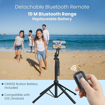 Portronics Lumistick 2 Portable Smart Selfie Stick with Upto 6ft. Tripod Stand, 3 in 1 Multifunctional Design, Detachable Bluetooth Remote Compatible for iPhone/Android, Best for Vlogging/Photo Shoot