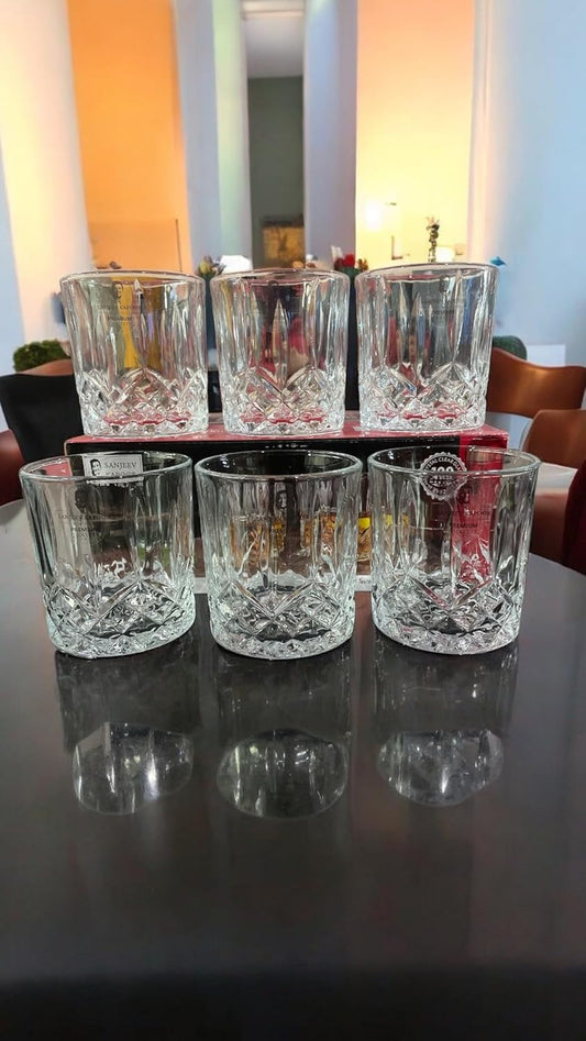 Sanjeev Kapoor OPARA Whisky Glass Set of 6 Psc, 330 ml, Bar Glass for Drinking Bourbon, Whisky, Scotch, Cocktails, Cognac- Old Fashioned Cocktail Tumblers, Perfect for Home, Restaurants & Parties.
