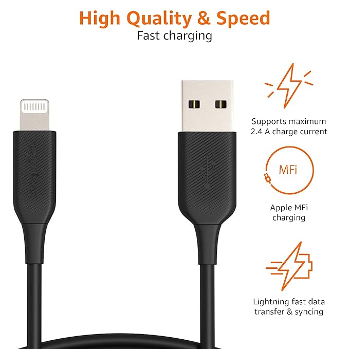 amazon basics Mfi Certified 1.8M Usb C To Lightning Tpe Charging Cable (Black)