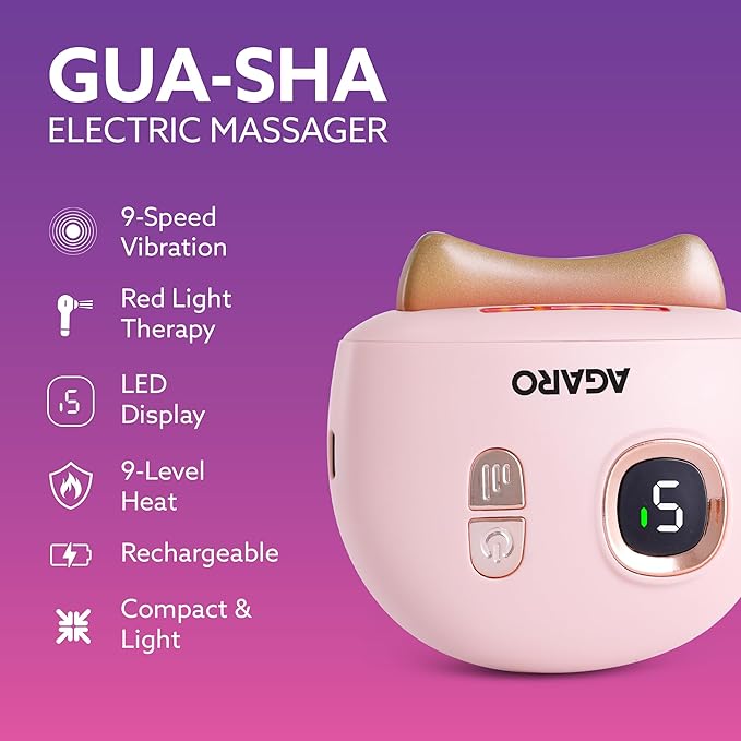 AGARO Electric Gua Sha Massager blends traditional skin care with modern tech. With 9 modes, red light therapy, sonic pulses, and heat therapy, it helps reduce acne, smooth wrinkles 1719