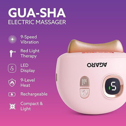 AGARO Electric Gua Sha Massager blends traditional skin care with modern tech. With 9 modes, red light therapy, sonic pulses, and heat therapy, it helps reduce acne, smooth wrinkles 1719