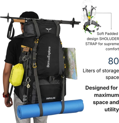 IMPULSE 80 Litres Curve Water Resistant Tour Travel Rucksack  - 80 L