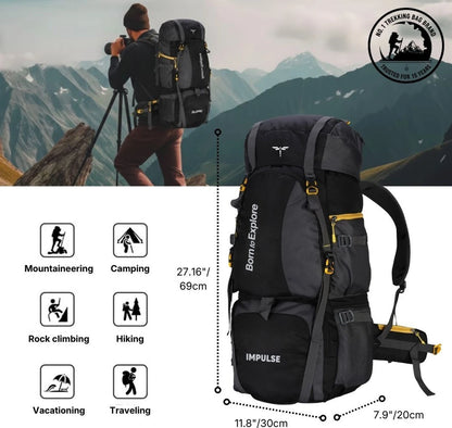 IMPULSE 80 Litres Curve Water Resistant Tour Travel Rucksack  - 80 L