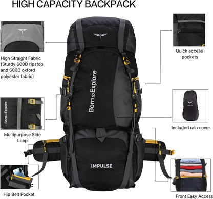 IMPULSE 80 Litres Curve Water Resistant Tour Travel Rucksack  - 80 L