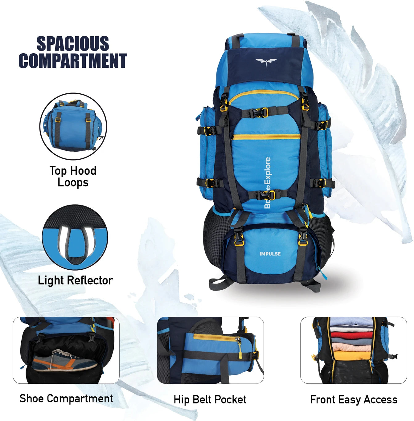 IMPULSE 80 Litres Keep Discovering Heavy Waterproof Rucksack Trekking Hiking Camping Outdoor Camps Luggage Bags Tour Travel Backpack with Rain Cover Rucksack  - 80 L (Blue)