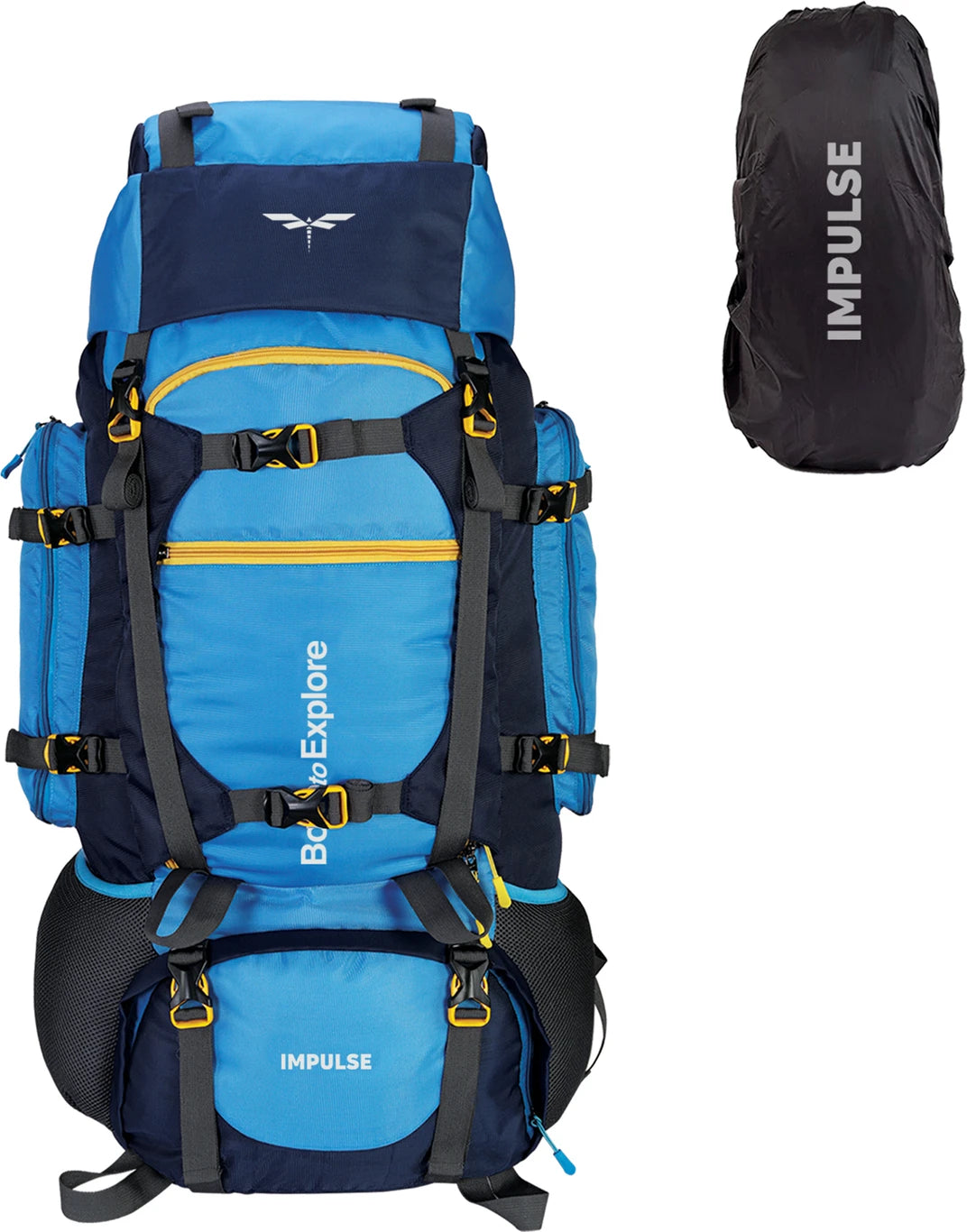 IMPULSE 80 Litres Keep Discovering Heavy Waterproof Rucksack Trekking Hiking Camping Outdoor Camps Luggage Bags Tour Travel Backpack with Rain Cover Rucksack  - 80 L (Blue)