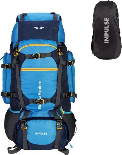 IMPULSE 80 Litres Keep Discovering Heavy Waterproof Rucksack Trekking Hiking Camping Outdoor Camps Luggage Bags Tour Travel Backpack with Rain Cover Rucksack  - 80 L (Blue)