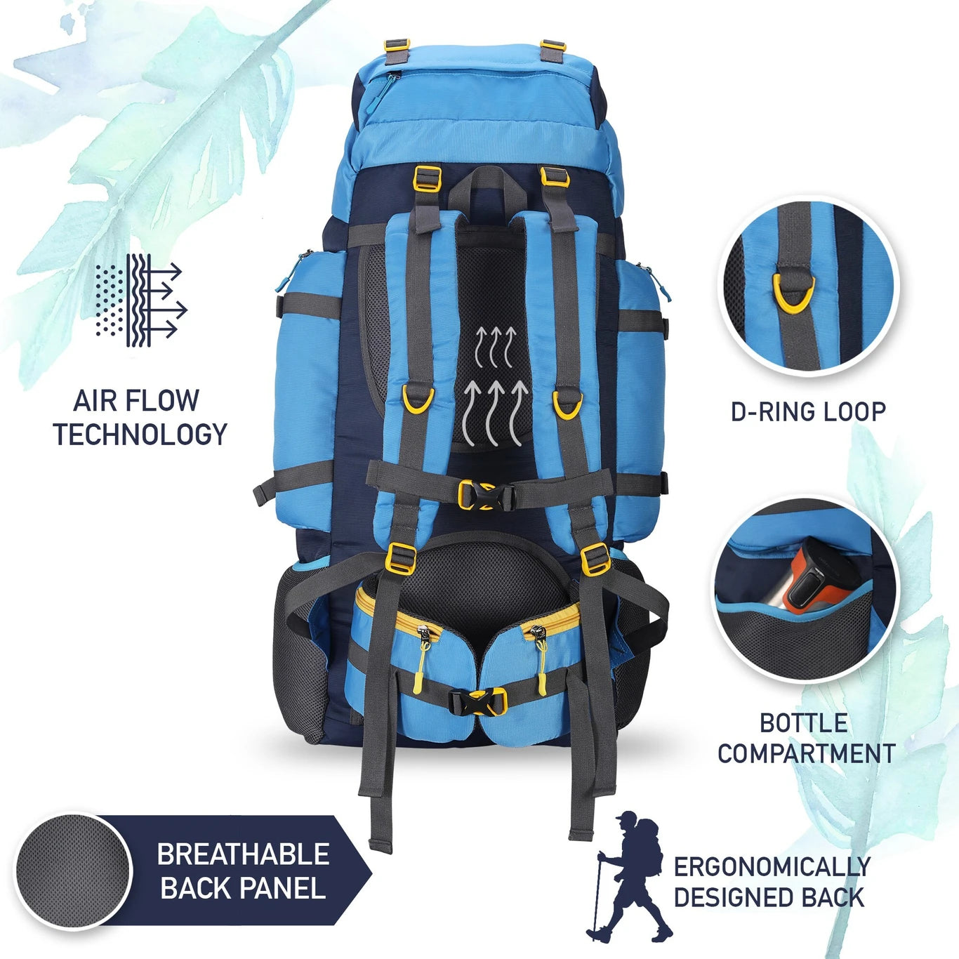 IMPULSE 80 Litres Keep Discovering Heavy Waterproof Rucksack Trekking Hiking Camping Outdoor Camps Luggage Bags Tour Travel Backpack with Rain Cover Rucksack  - 80 L (Blue)