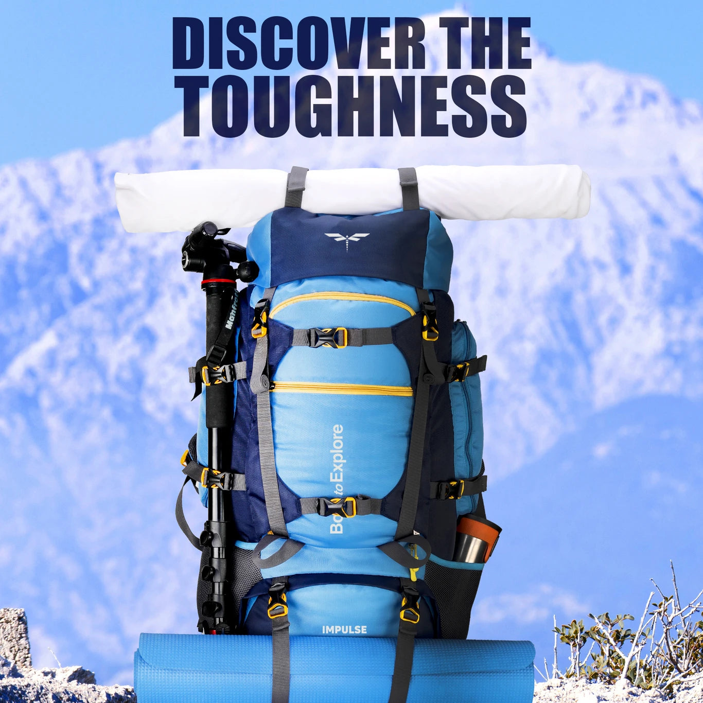 IMPULSE 80 Litres Keep Discovering Heavy Waterproof Rucksack Trekking Hiking Camping Outdoor Camps Luggage Bags Tour Travel Backpack with Rain Cover Rucksack  - 80 L (Blue)