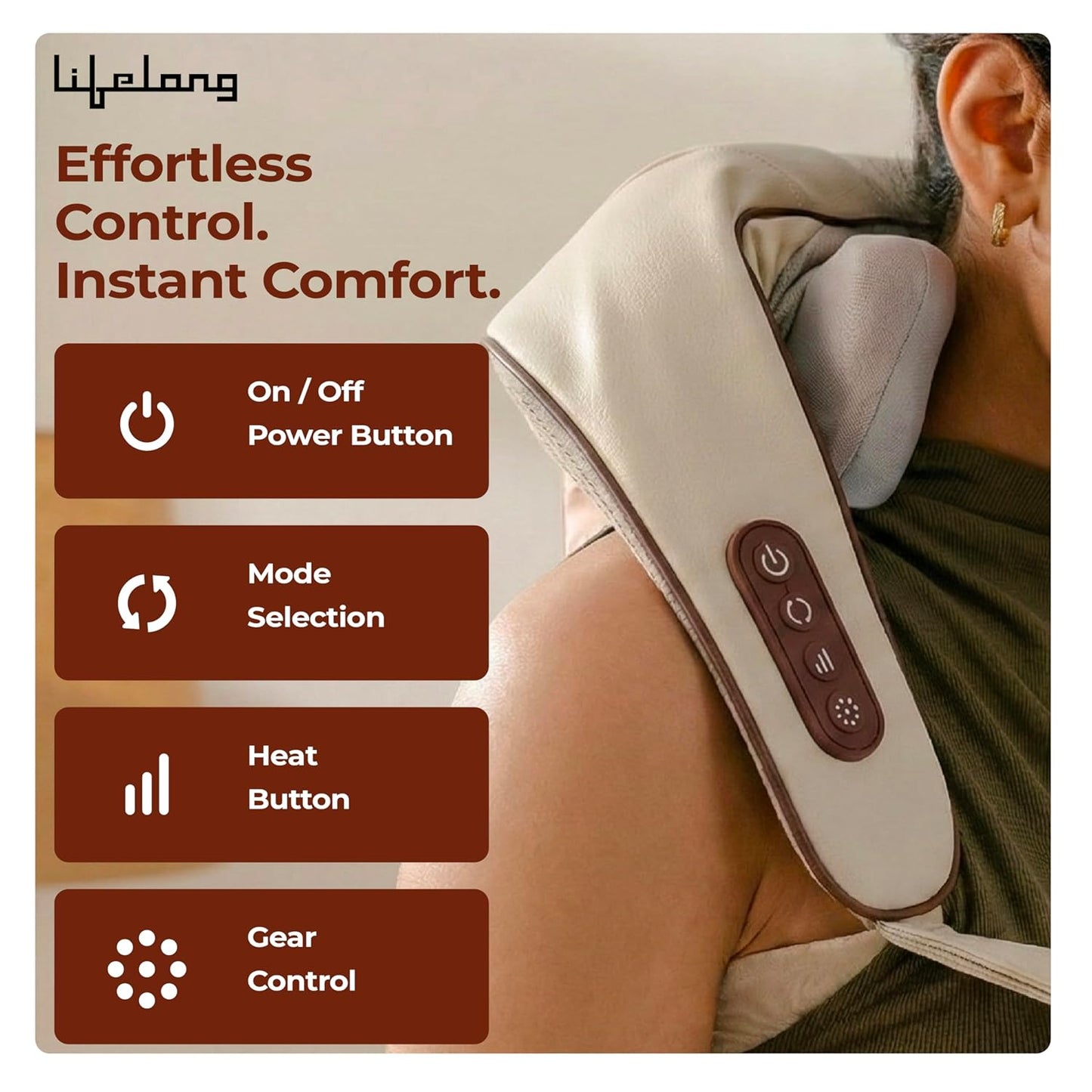 Lifelong Manual Dual Pressure Cervical Neck Shoulder Legs Waist Muscles Pain Relief Massage Roller, Trigger Point Roller, Acupressure Points Self Massager (LLM972),Beige
