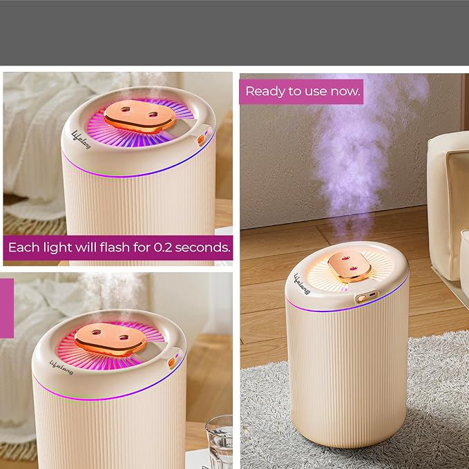 Lifelong 4.5L Ultrasonic Humidifier for Bedroom, Living Room & Office | Cool & Warm Mist, Fast Heating 48°C, 3 Spray Modes, Aroma Diffuser, Quiet Air Humidifier with LED Night Light & USB Type-C (LLRH45)