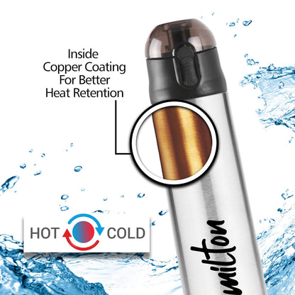 Milton Crown 600 Thermosteel 24 Hours Hot and Cold Water Bottle, 500 ml, Steel Plain |Easy to Carry | Office Bottle | Hiking | Trekking | Travel Bottle | Gym | Home | Kitchen Bottle