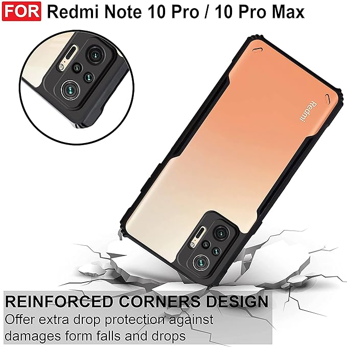 Amazon Brand - Solimo Back Case Cover for Mi Redmi Note 10 Pro/Pro Max | Compatible for Mi Redmi Note 10 Pro/Pro Max Back Case Cover | Clear Case with Camera Protection | (TPU + PC | Matte Black)