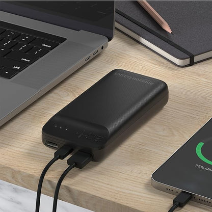 Amazon Basics 20000mAh 12W Lithium-Polymer Power Bank | Dual Input, Dual Output | Black, Type-C Cable Included