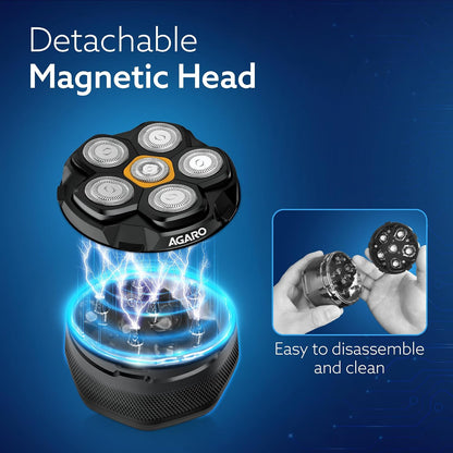 AGARO Head Shaver, for Bald Men, 6 Flexible Heads, Wet/Dry Head Shaver, Rechargeable, IPX7 Waterproof, Detachable Heads HS7979