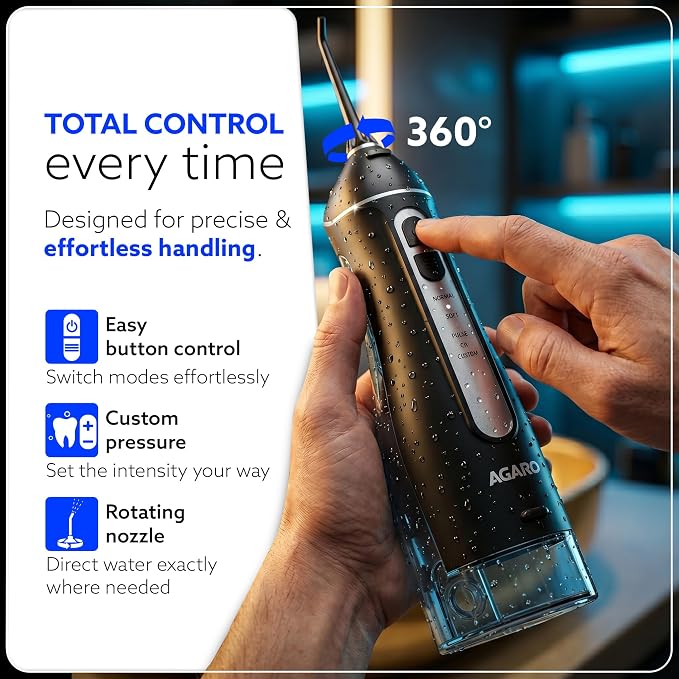 AGARO Ultra Dental Flosser for teeth, 5 Nozzles, Portable,Cordless & Rechargeable,4 Cleaning Modes,IPX7 Waterproof with 300ml Watertank, Flossing at Home & Travel,Oral Flosser,Oral Irrigator