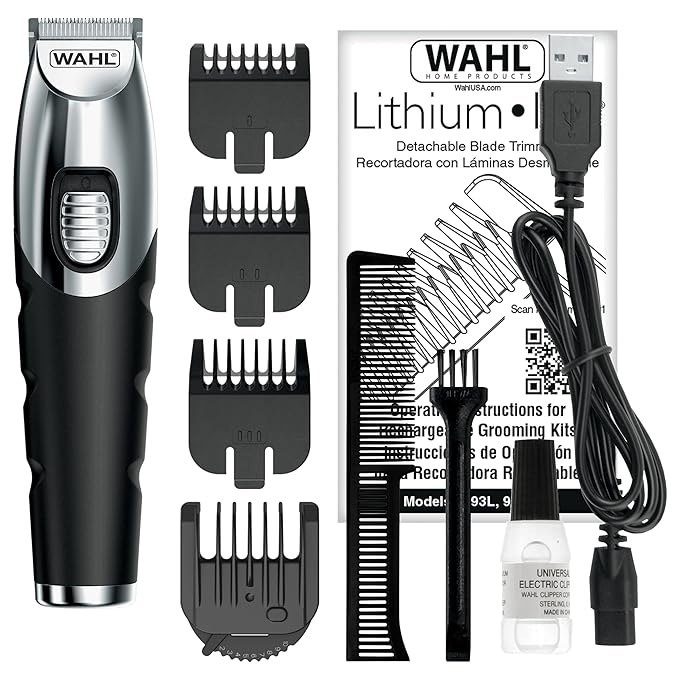 WAHL Lithium Ion Beard Cordless USB Rechargeable Trimmer for Men with Self-Sharpening Precision Blades, 14 Cutting Lengths, 2 Years Warranty, Highest 240 Mins Runtime on Single Charge; 3024199