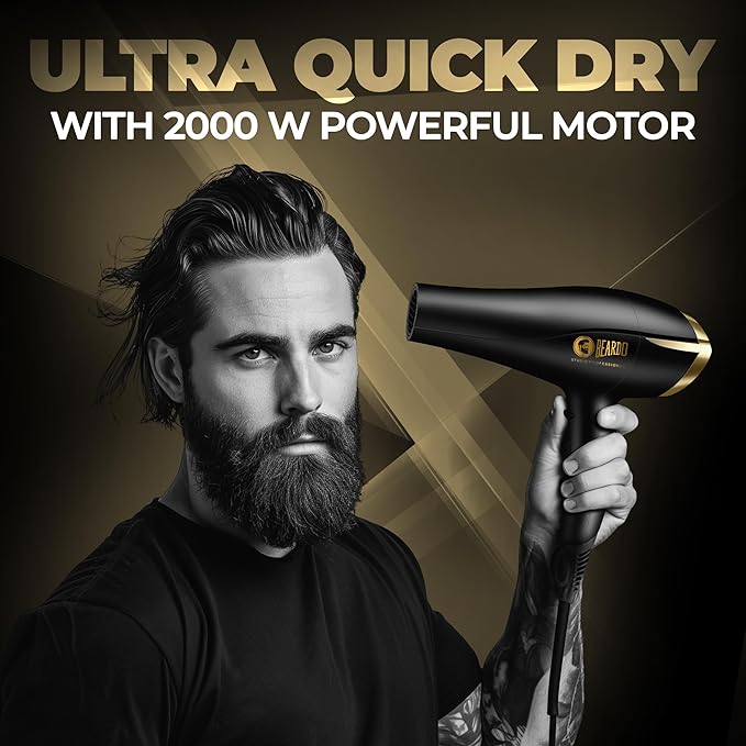 BEARDO Studio Professional Tornado Hair Dryer With 2000 Watts Power|Ac Motor, Concentrator, Diffuser, 2 Speeds, 3 Temperature Settings & Cool Shot Feature|For Professional Drying Experience|Black