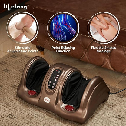 Lifelong Foot Massager Machine for Pain Relief with Heat & Kneading function - Also used as Leg Calf Massager - Corded Electric Foot Massage Machine for Home with Customizable Settings (LLM81)