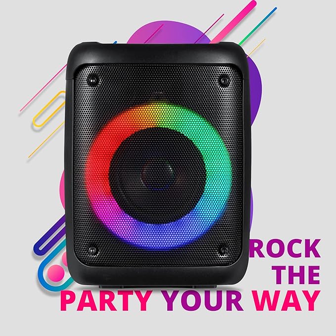 Roll over image to zoom in Zoook Music Blaster Bluetooth Party Speaker 14 watts Karaoke/USB/TF/AUX/Mic Input/RGB Lights/Bluetooth 5.0/Top Control Panel - (Black)