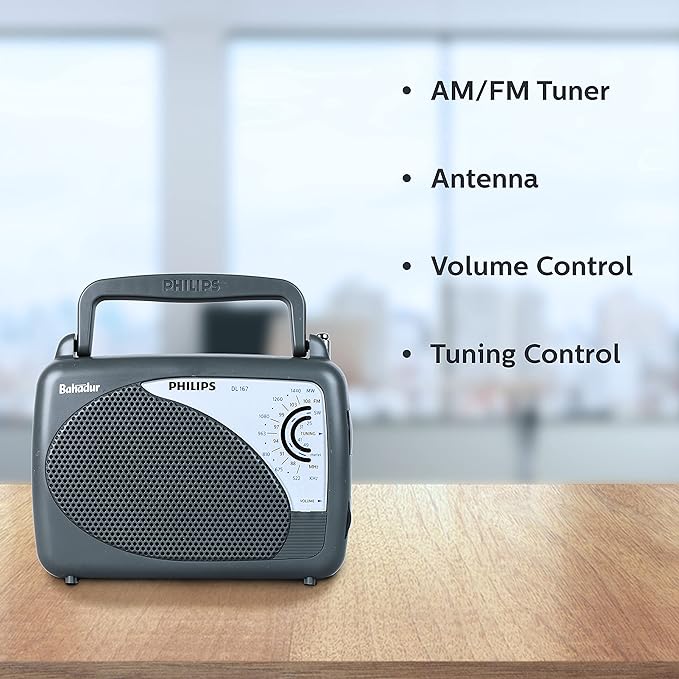 Philips Radio DL167/94 with MW/SW/FM Bands, 2xR20 (UM1),External 3V DC (Optional)