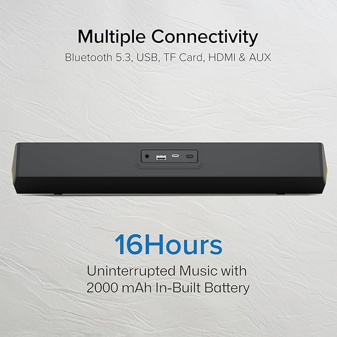 VW Chaser Bar | 30W Bluetooth SoundBar | 2.0 Channel | Multiple Connectivity & Sleek Design (Black)