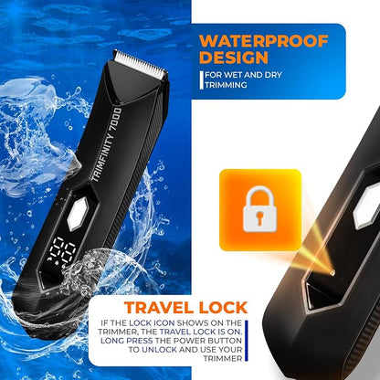 urbangabru Trimfinity 7000 Body Trimmer for Men- Safest Body & Private Part Trimmer - Pubic Hair Groomer, Underarm - Waterproof, Ceramic Blades, Rechargeable with Wireless Fast Charging,Black