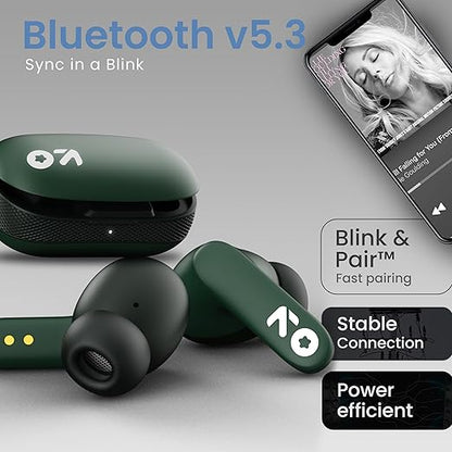 GOBOULT Z20 Made in India Bluetooth Ear Buds Wireless 51H Playtime, Clear Calling ENC Mic, Low Latency Gaming, 10mm Drivers Earbuds Buds Bluetooth Wireless Earphones (Pine Green)