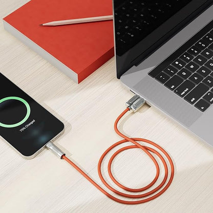 Amazon Basics Type A to Type C Cable with Metal Connectors |22.5W Fast Charging and 480Mbps Data Transfer Speed |1.2m Silicone Cable, Sunset Orange