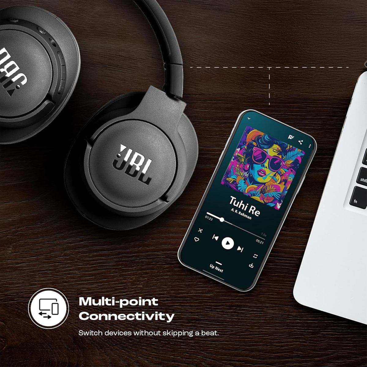 JBL Tune 770NC Wireless Over Ear Headphones with Adaptive Noise Cancellation, Upto 70H Battery, Smart Ambient, Speed Charge, Customized EQ, Google Fast Pair, Multipoint Connect, BT 5.3 - Black