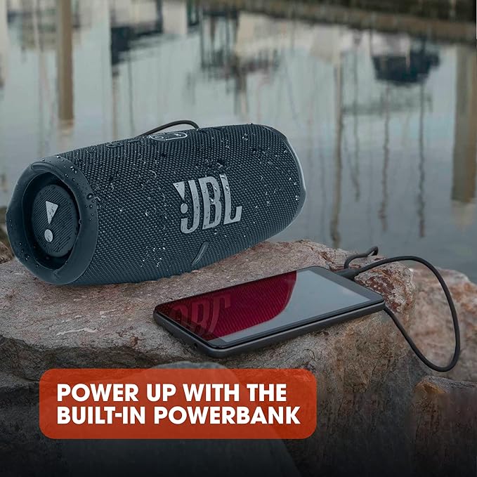 JBL Charge 5, Wireless Portable Bluetooth Speaker Pro Sound, 20 Hrs Playtime, Powerful Bass Radiators, Built-in 7500mAh Powerbank, PartyBoost, IP67 Water & Dustproof (Without Mic, Blue)