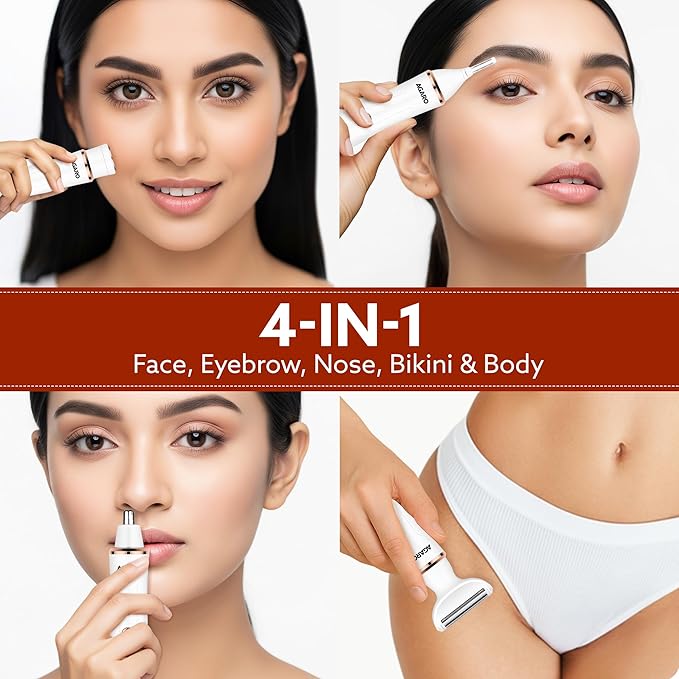 AGARO Female Multi Trimmer – Facial Hair Removal Machine, Bikini Trimmer, Eyebrow & Nose Hair Trimmer Painless body hair trimming Type-C charging, up to 90 minutes runtime, White 3117