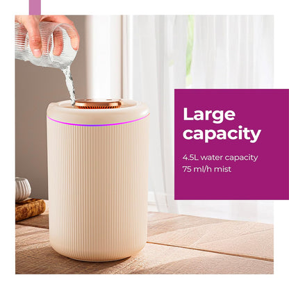 Lifelong 4.5L Ultrasonic Humidifier for Bedroom, Living Room & Office | Cool & Warm Mist, Fast Heating 48°C, 3 Spray Modes, Aroma Diffuser, Quiet Air Humidifier with LED Night Light & USB Type-C (LLRH45)