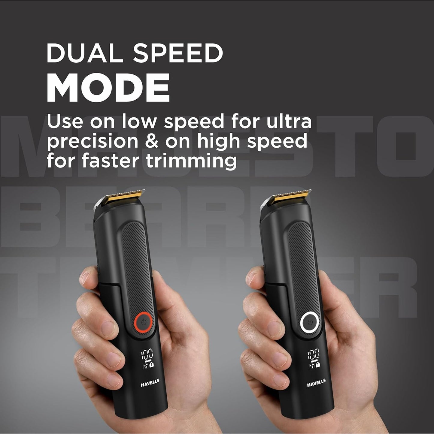 Havells Majesto Beard Trimmer BT8888|IPX7 Fully Washable|Trimmer for Men|With 40 Length Settings|Titanium Blade|For No Nicks & Cuts|Digital Display|Dual Speed Mode|Turbo Charge with 120 mins run time