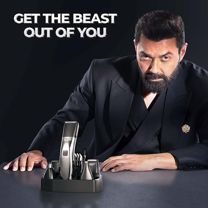 Beardo Chrome Beast Multipurpose Full Body Groomer Trimmer Set For Men | 40 Length Settings | 8 attachments | Beard/Hair/Body/Precision/Ear/Nose Trimmer|With Dock|90 min. run time | All-in-1 trimmer