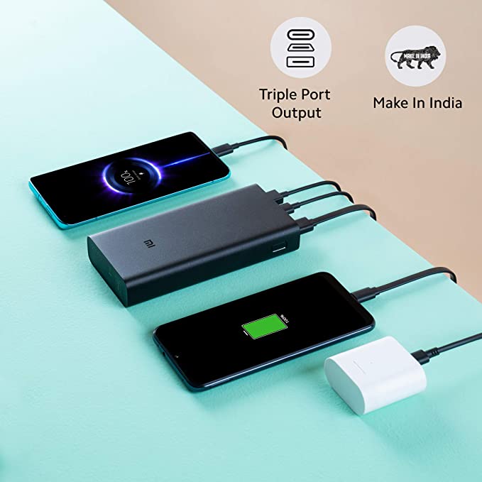 MI Power Bank 3i 20000mAh Lithium Polymer 18W Fast Power Delivery Charging | Input- Type C | Micro USB| Triple Output | Black.