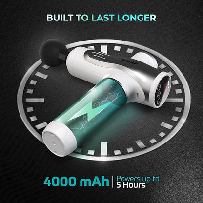 beatXP Bolt Go Massage Gun |Body Massager |Touch Display- Percussion Gun Back Massager for Men & Women with 4 Attachments (4000mAh Battery) & up to 12 Months Warranty by beatXP (Metallic Silver)