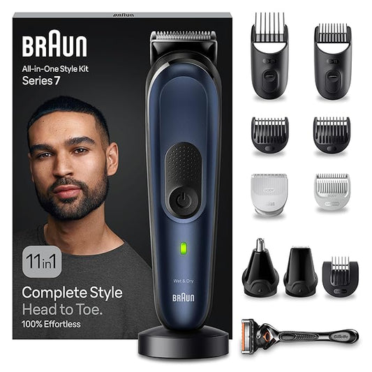 Braun All-in-One Trimmer for Men, From Gillette, 11-in-1, For Face, Hair, Body, Ear, Nose, Private parts, 100-Min Runtime, Waterproof, precision trimmer, 5-quick charge, Body Trimmer, MGK7450