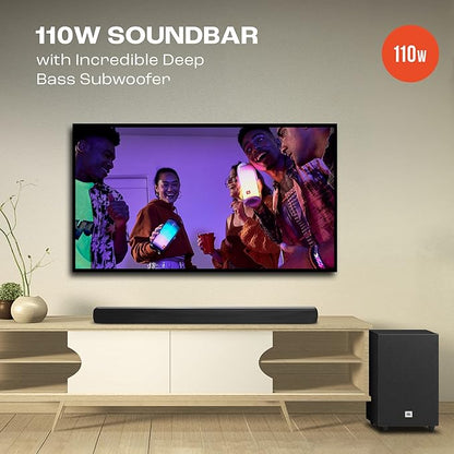 JBL Cinema SB241, Dolby Digital Soundbar with Wired Subwoofer for Extra Deep Bass, 2.1 Channel Home Theatre with Remote, HDMI ARC, Bluetooth & Optical Connectivity (110W)