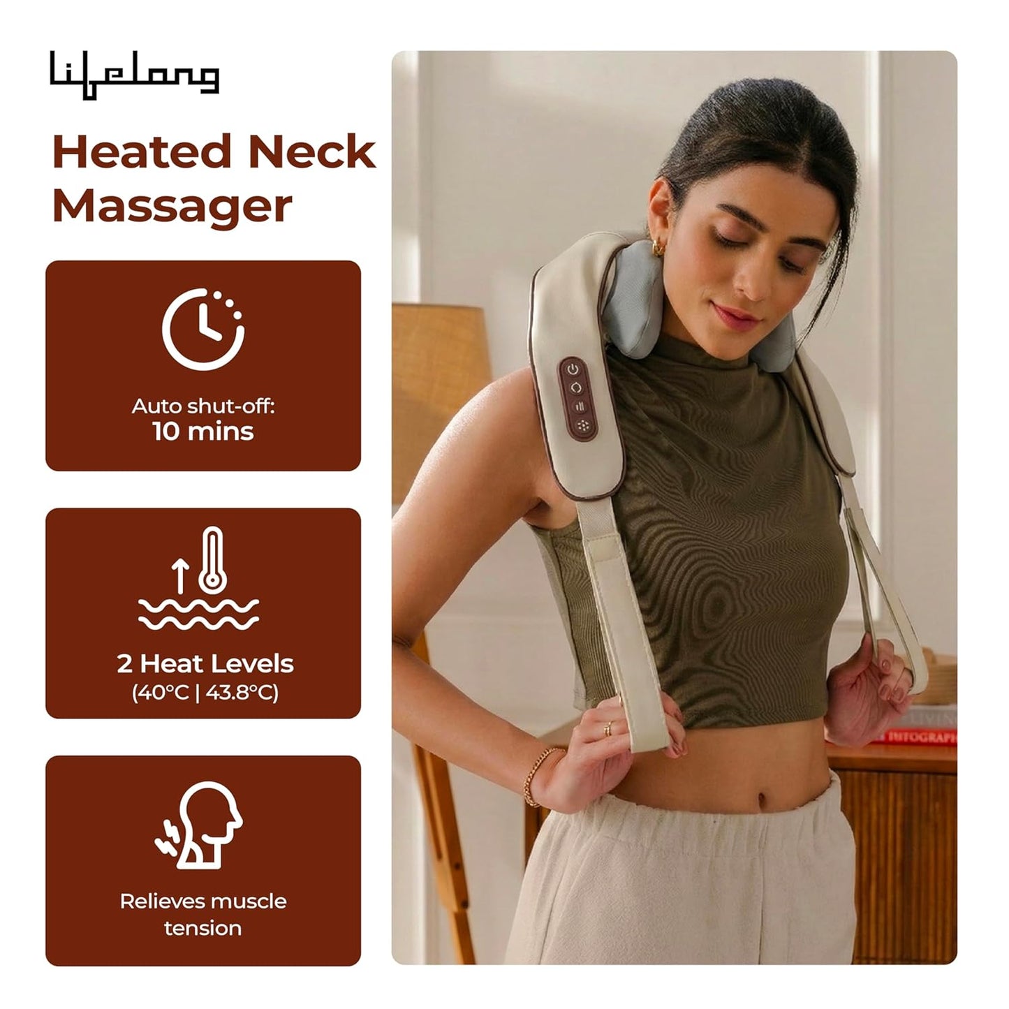 Lifelong Manual Dual Pressure Cervical Neck Shoulder Legs Waist Muscles Pain Relief Massage Roller, Trigger Point Roller, Acupressure Points Self Massager (LLM972),Beige