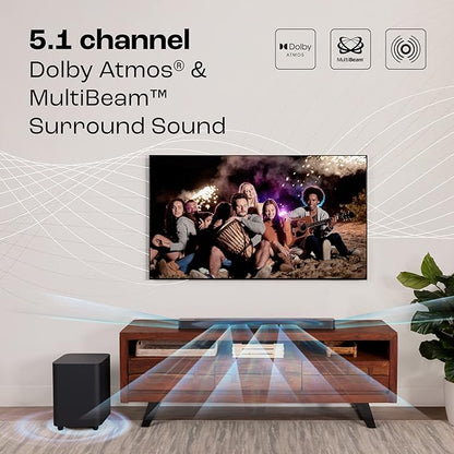 JBL Bar 500 Pro Dolby Atmos® Soundbar with Wireless Subwoofer, 5.1 Channel, 3D Surround, Multibeam™, HDMI eARC with 4K Dolby Vision Pass-Through, One App, Bluetooth, Wi-Fi & Optical Input (590W)