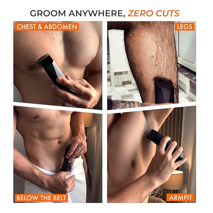 urbangabru Trimfinity 7000 Body Trimmer for Men- Safest Body & Private Part Trimmer - Pubic Hair Groomer, Underarm - Waterproof, Ceramic Blades, Rechargeable with Wireless Fast Charging,Black